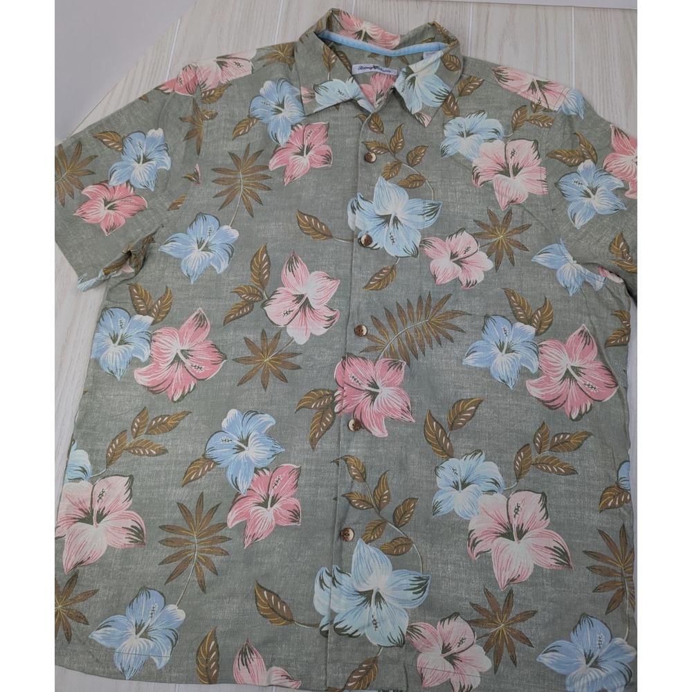 Tommy Bahama XL Island Time silk blend button floral camp shirt pink blue green